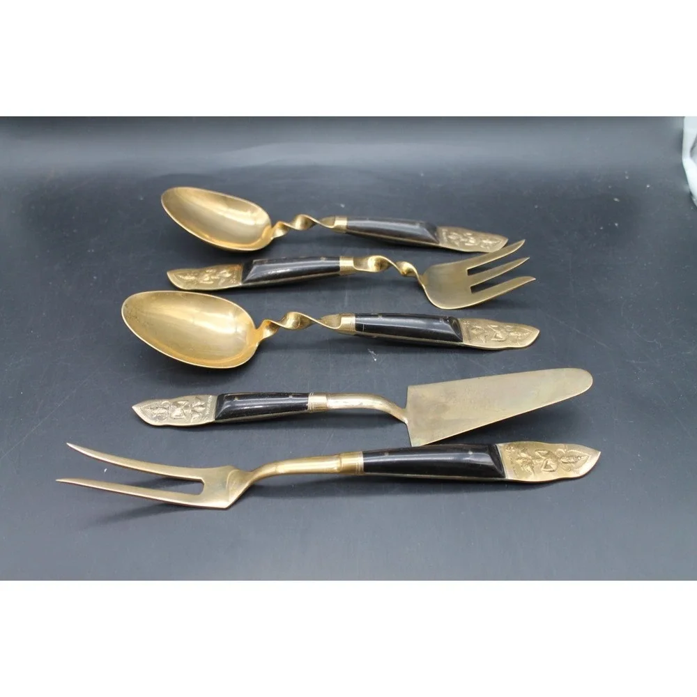 S Samran Thailand Brass Serving Utensil Set Thepanom Goddess 5 Pc Vintage MCM
